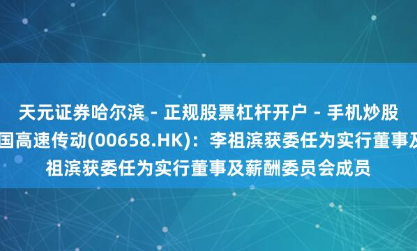 天元证券哈尔滨 - 正规股票杠杆开户 - 手机炒股怎么配资注册 中国高速传动(00658.HK)：李祖滨获委任为实行董事及薪酬委员会成员