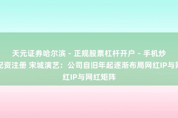天元证券哈尔滨 - 正规股票杠杆开户 - 手机炒股怎么配资注册 宋城演艺：公司自旧年起逐渐布局网红IP与网红矩阵